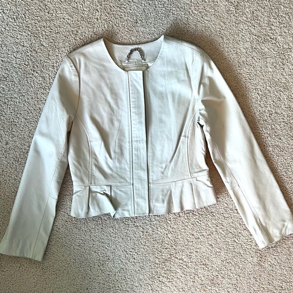 BB Dakota Cream Leather Peplum Jacket